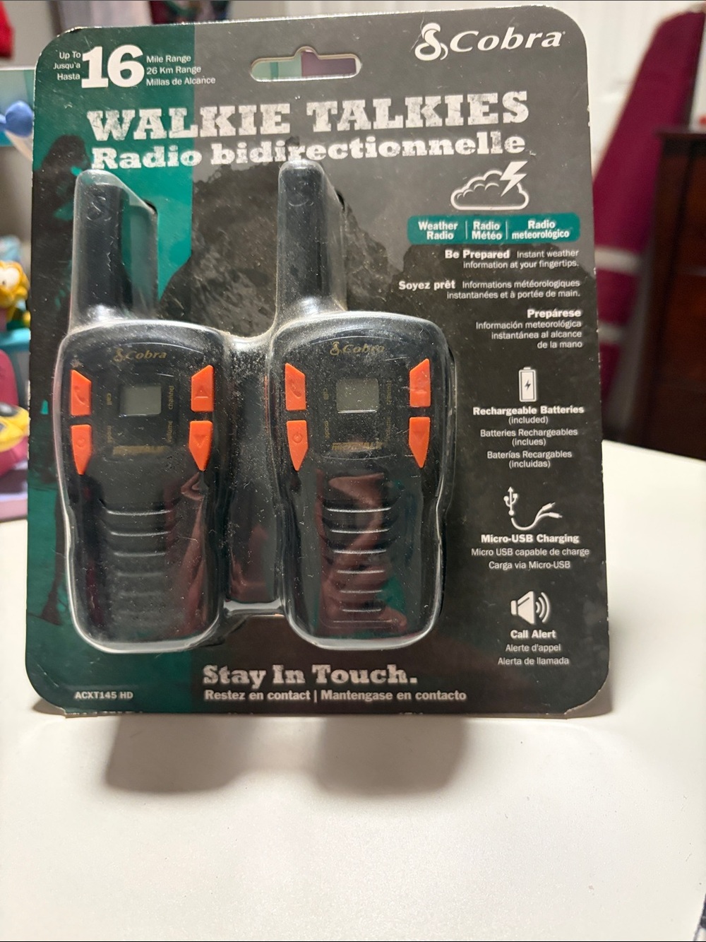 Cobra Black & Orange Rechargeable Walkie Talkies - 2 Pack
